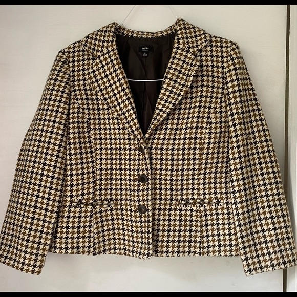 Woeeivo Jackets & Blazers - Woeeivo Chocolate/Beige Houndstooth Blazer S L - Polyester/Acrylic